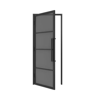 HappyHome Living Stalen Deur - Met Kozijn - 4 Vlaks - Rook Glas - Linksdraaiend