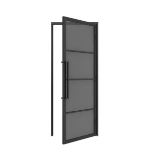 HappyHome Living Stalen Deur - Met Kozijn - 4 Vlaks - Rook Glas - Rechtsdraaiend