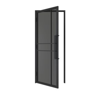 HappyHome Living Stalen Deur - Met Kozijn - 6 Vlaks - Rook Glas - Linksdraaiend