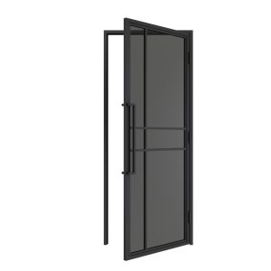 HappyHome Living Stalen Deur - Met Kozijn - 6 Vlaks - Rook Glas - Rechtsdraaiend