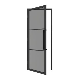 HappyHome Living Stalen Deur - Met Kozijn - 3 Vlaks - Rook Glas - Linksdraaiend