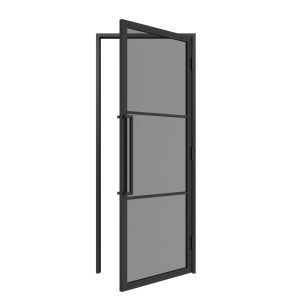HappyHome Living Stalen Deur - Met Kozijn - 3 Vlaks - Rook Glas - Rechtsdraaiend
