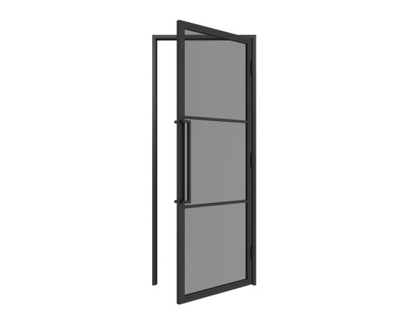 HappyHome Living Stalen Deur - Met Kozijn - 3 Vlaks - Rook Glas - Rechtsdraaiend