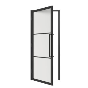 HappyHome Living Stalen Deur - Met Kozijn - 3 Vlaks - Mat Glas - Linksdraaiend