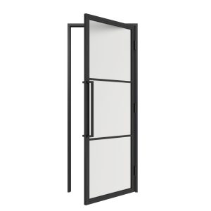 HappyHome Living Stalen Deur - Met Kozijn - 3 Vlaks - Mat Glas - Rechtsdraaiend